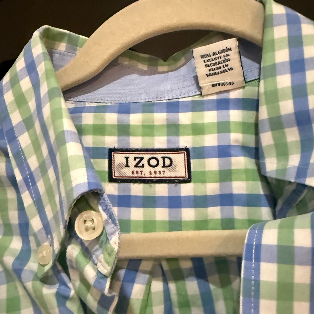 Izod Blue and Green Casual Button Down Shirt - lightly worn - Picture 5 of 5
